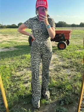 Leopard Print Wide-Leg Jumpsuit in Taupe and Black
